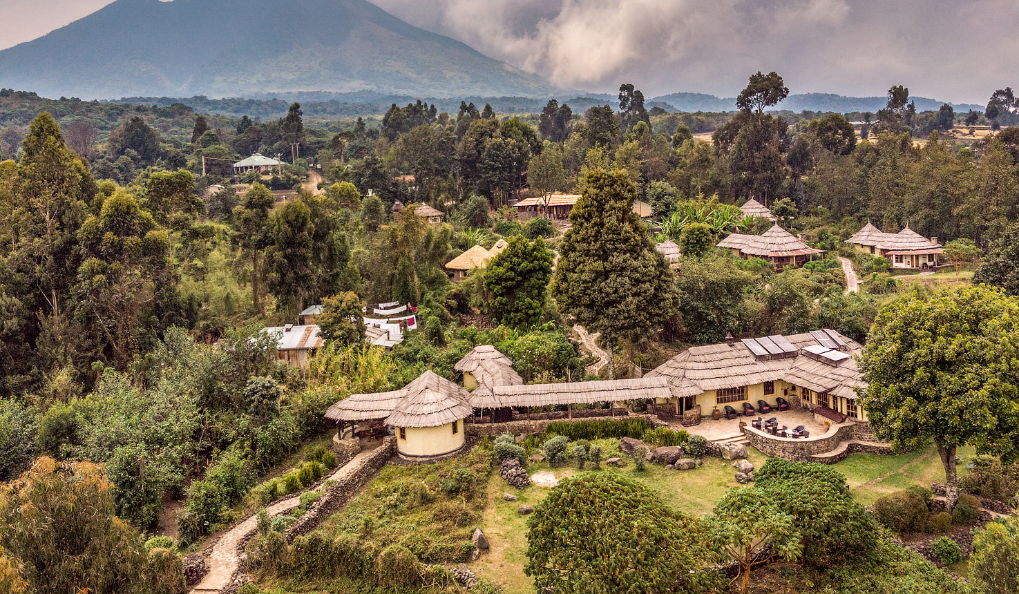 Minimum Age for trekking gorillas in Mgahinga | Gahinga Lodge - drone shot